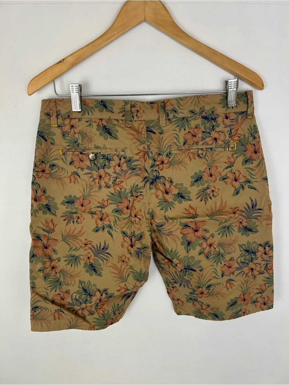 Denim & Flower Men's Tan Floral Chino Shorts with Green & Orange Print